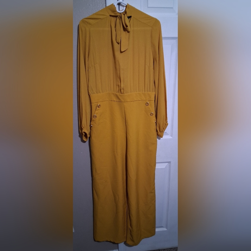 New York & Company Mustard Jumpsuit with Button Details